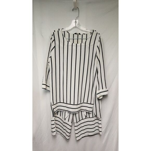 Jules & Leopold 2PC Pants Set Striped 3/4 Scoop Neck Size Medium Ivory/Blue - Picture 6 of 13